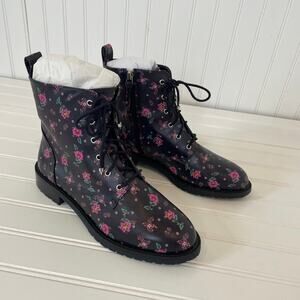 NWT Rebecca Minkoff Black & Pink Ditsy Floral Nappa Gerry Combat Boots Size 9.5